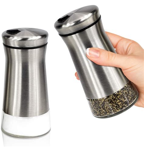 Salt and Pepper Shakers Set with Adjustable Pour Holes .